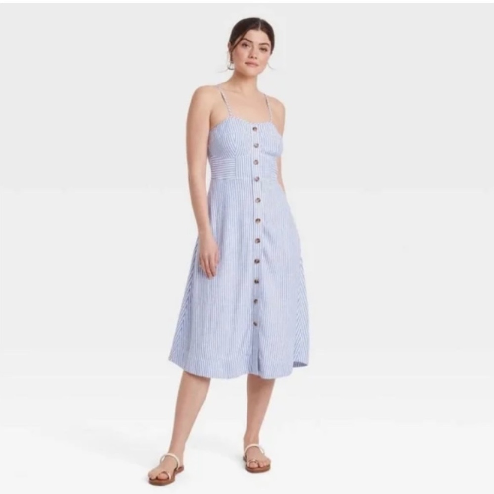 Women's Universal Thread Blue White Corset Linen MIDI Dress SZ XL  NWT!